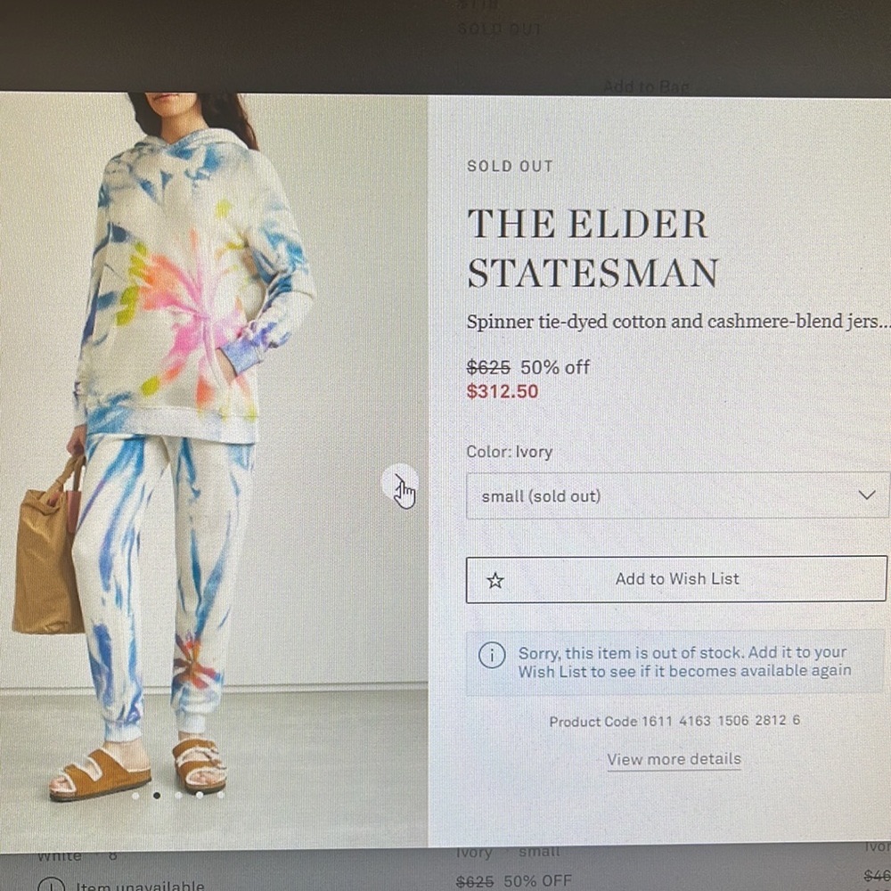The Elder Statesman cotton/ cashmere spinner sweater and sweatpants.